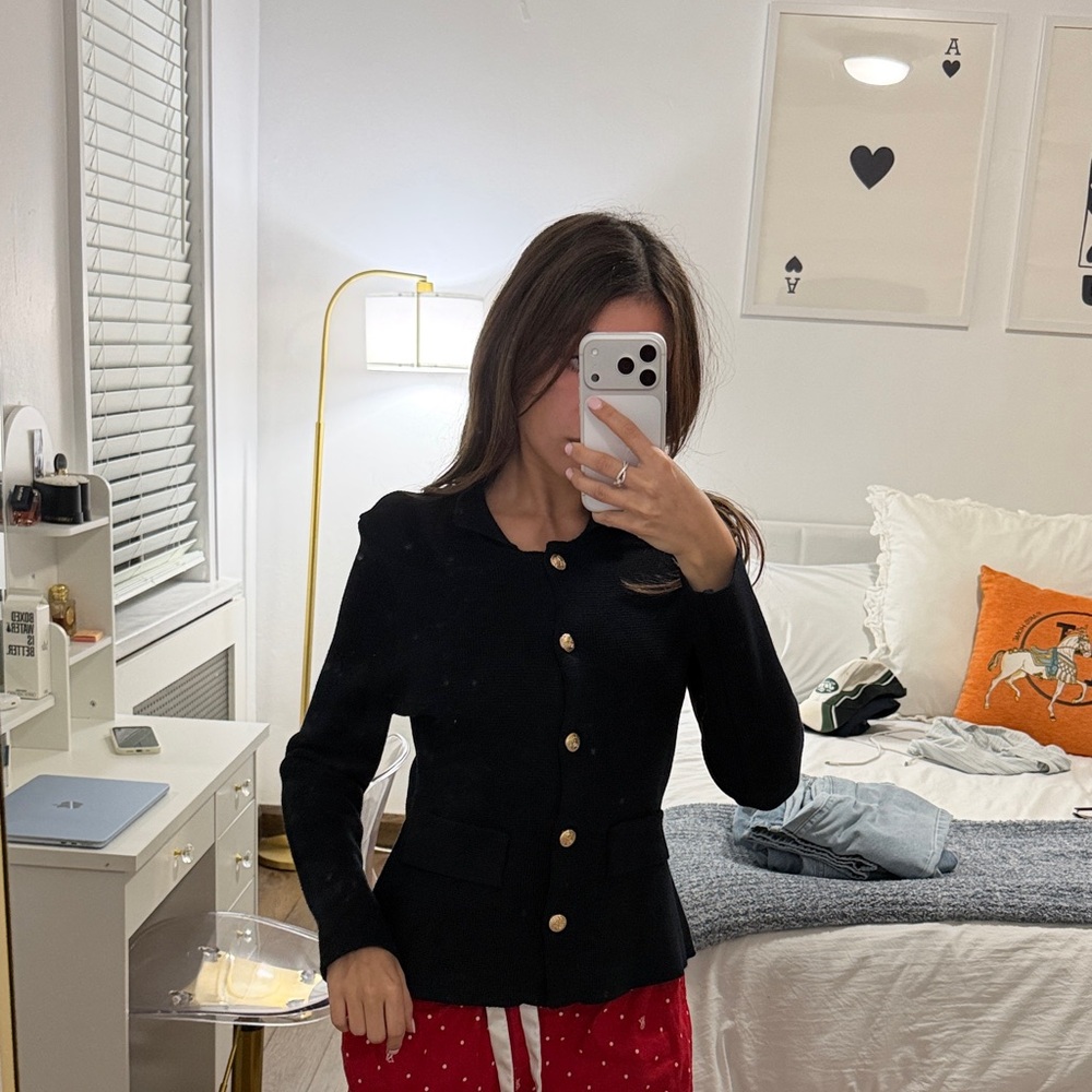 Zara Black Women's Blazer with Gold Buttons